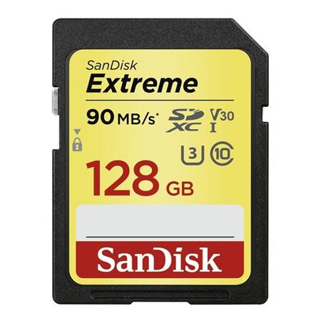 SanDisk Extreme SDXC Card 128GB 90 MB/s Class 10 UHS-I U3 V30, SDSDXVF-128G-GNCIN