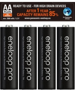 Panasonic ENELOOP PRO AA 4ks 3HCDE/4BE R6/AA 2500mAh, 4 ks nabíjecí baterie tužkové