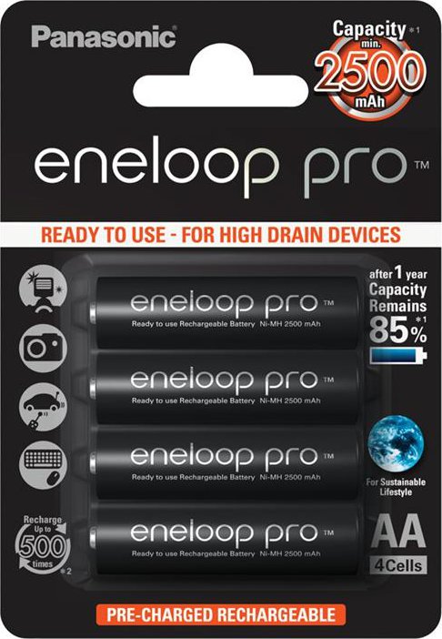 Panasonic ENELOOP PRO AA 4ks 3HCDE/4BE R6/AA 2500mAh, nabíjecí baterie tužkové, blistr