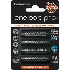 Panasonic ENELOOP PRO AA 4ks 3HCDE/4BE R6/AA 2500mAh, nabíjecí baterie tužkové, blistr